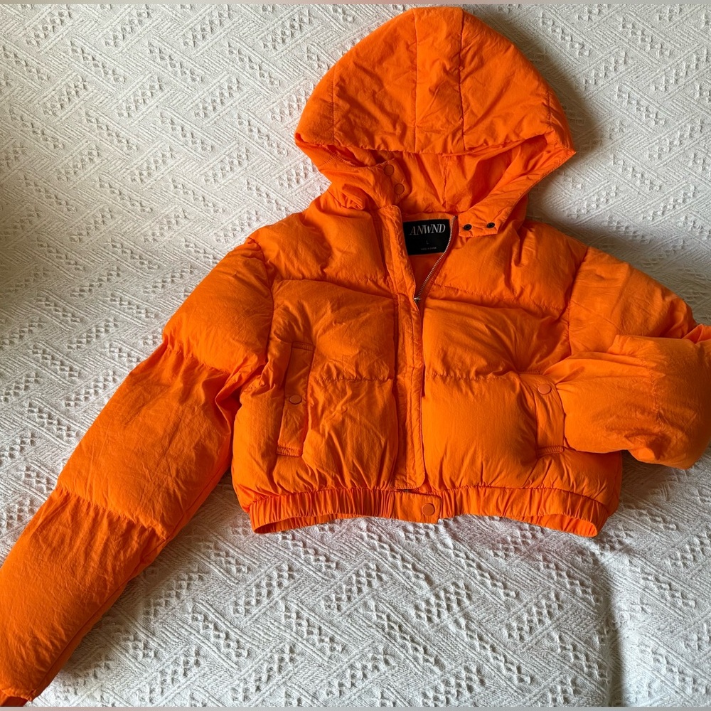 ANWND Bright Orange crop top Women’s Puffer Jacket